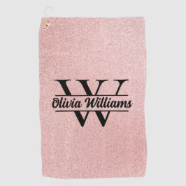 Roze Gouden Glitter Monogram | Meisjesachtige Mode Golfhanddoek