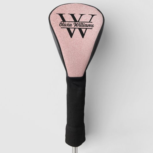 Roze Gouden Glitter Monogram | Meisjesachtige Mode Golfheadcover (Voorkant)