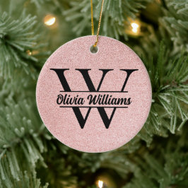 Roze Gouden Glitter Monogram | Meisjesachtige Mode Keramisch Ornament