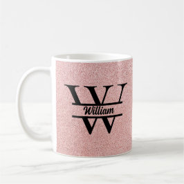Roze Gouden Glitter Monogram | Meisjesachtige Mode Koffiemok