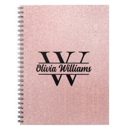 Roze Gouden Glitter Monogram | Meisjesachtige Mode Notitieboek