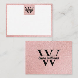 Roze Gouden Glitter Monogram | Meisjesachtige Mode Notitiekaartje