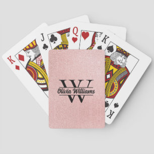 Roze Gouden Glitter Monogram Meisjesachtige Mode Pokerkaarten