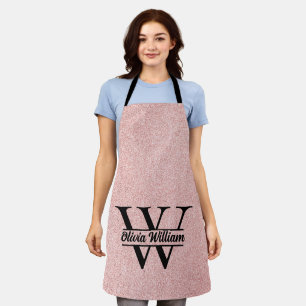 Roze Gouden Glitter Monogram Meisjesachtige Mode Schort