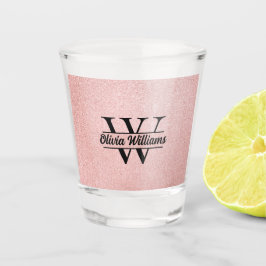 Roze Gouden Glitter Monogram | Meisjesachtige Mode Shot Glas