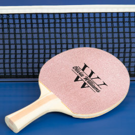 Roze Gouden Glitter Monogram | Meisjesachtige Mode Tafeltennisbatje