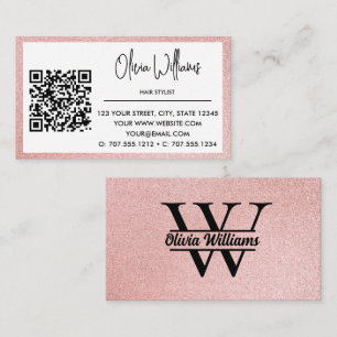 Roze Gouden Glitter Monogram Meisjesachtige Mode Visitekaartje