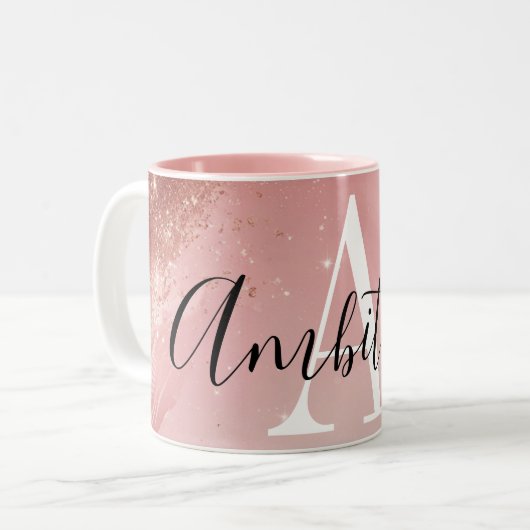 Roze Gouden Glitter Monogram Mok – Gepersonaliseer (Voorkant links)