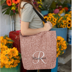 Roze Gouden Glitter Monogram Mooie Tote Bag