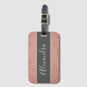 Roze Gouden Glitter Monogram Naam Bagagelabel (Voorkant (verticaal))