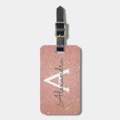 Roze Gouden Glitter Monogram Naam Bagagelabel (Voorkant verticaal)
