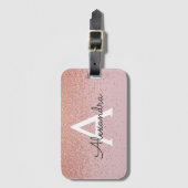 Roze Gouden Glitter Monogram Naam en Initiaal Bagagelabel (Voorkant (verticaal))