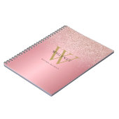 Roze Gouden Glitter Monogram Naam Notitieboek (Linkerzijde)