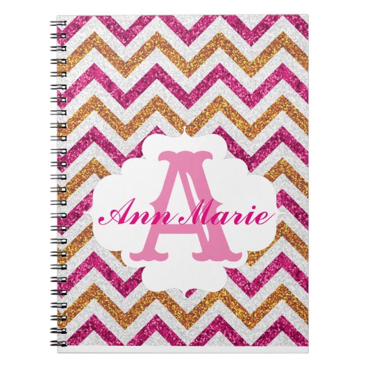 Roze & Gouden Glitter Monogram Notitieboek (Voorkant)