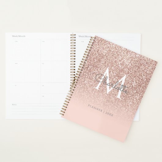 Roze Gouden Glitter Monogram Roze 2023 Planner (Display)