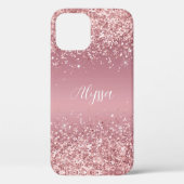 Roze Gouden Glitter Monogram Schrift Case-Mate iPhone Case (Achterkant)