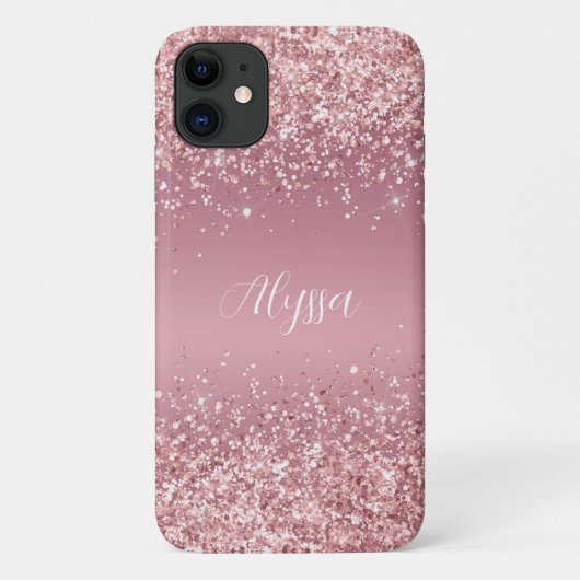Roze Gouden Glitter Monogram Schrift Case-Mate iPhone Case (Achterkant)