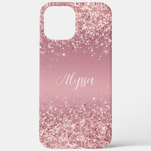 Roze Gouden Glitter Monogram Schrift Case-Mate iPhone Case (Achterkant)