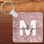 Roze Gouden Glitter Monogram Sleutelhanger (Voorkant)