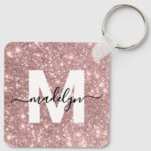 Roze Gouden Glitter Monogram Sleutelhanger (Achterkant)