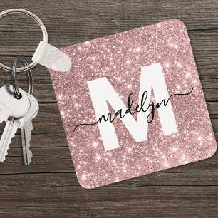 Roze Gouden Glitter Monogram Sleutelhanger