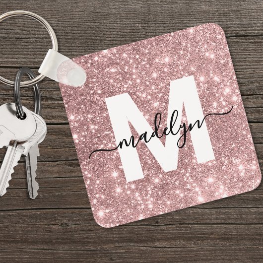 Roze Gouden Glitter Monogram Sleutelhanger