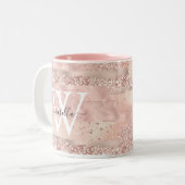 Roze Gouden Glitter Monogram Tweekleurige Koffiemok (Voorkant links)