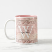 Roze Gouden Glitter Monogram Tweekleurige Koffiemok (Links)