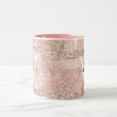 Roze Gouden Glitter Monogram Tweekleurige Koffiemok (Center)