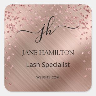Roze Gouden Glitter Monogram Zakelijk Logo Vierkante Sticker