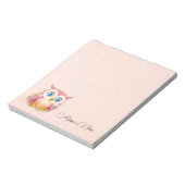 Roze Gouden Glitter Moppie Uil Voeg Naam Toe Notitieblok (Linkerzijde)