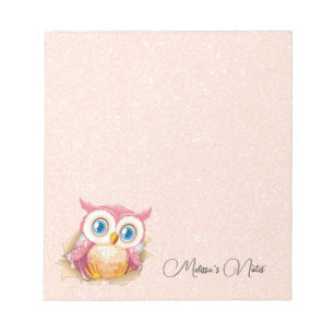 Roze Gouden Glitter Moppie Uil Voeg Naam Toe Notitieblok