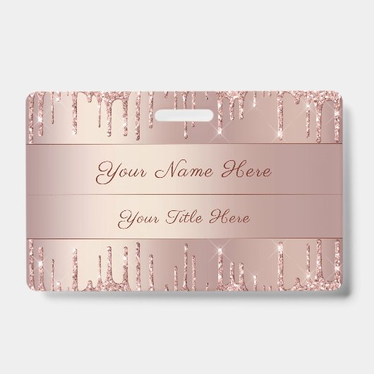 Roze Gouden Glitter Naam Badge Sjabloon (Voorzijde)