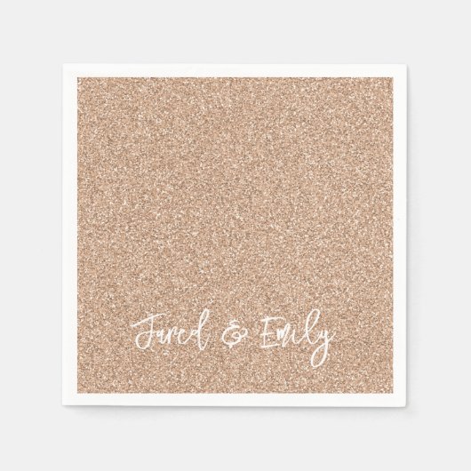 Roze Gouden Glitter NAAM & NAAM Elegante Chic Brui Servet (Voorkant)