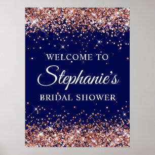 Roze Gouden Glitter Navy Bruiloft Feest Welkom Poster