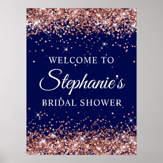 Roze Gouden Glitter Navy Bruiloft Feest Welkom Poster (Voorkant)