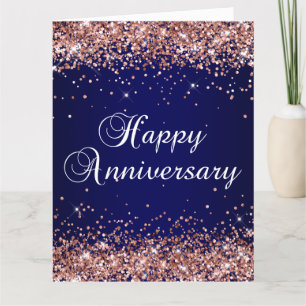 Roze Gouden Glitter Navy Ombre Gelukkig Jubileum Kaart