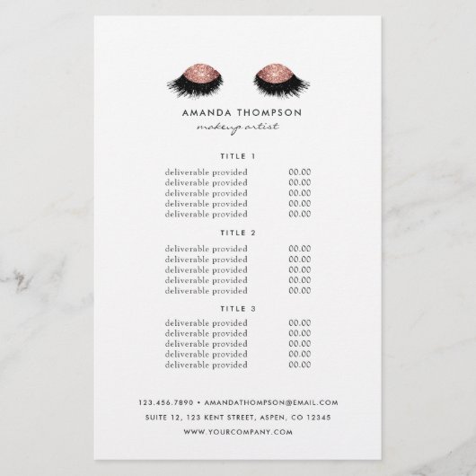 Roze Gouden Glitter Ogen Prijzen & Diensten Flyer (Voorkant)