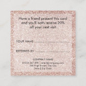 Roze Gouden Glitter Ogen Wenkbrauwen Wimpers Aanbevelingskaartje (Achterkant)