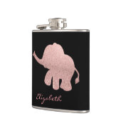 Roze Gouden Glitter Olifant, Zwart - Gepersonalise Heupfles (Links)