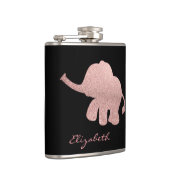 Roze Gouden Glitter Olifant, Zwart - Gepersonalise Heupfles (Rechts)