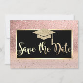 Roze Gouden Glitter Ombre Afstudeerdatum Save The Date (Voorkant)