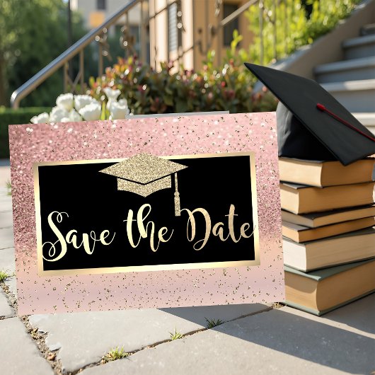 Roze Gouden Glitter Ombre Afstudeerdatum Save The Date