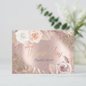 Roze Gouden Glitter Ombre Boho Bloem Bedankkaart (Staand voorkant)