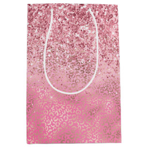 Roze Gouden Glitter Ombre Luipaard Print Medium Cadeauzakje