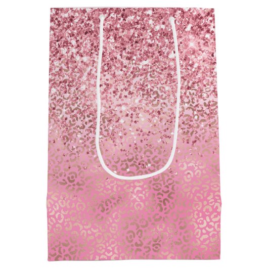 Roze Gouden Glitter Ombre Luipaard Print Medium Cadeauzakje (Achterkant)