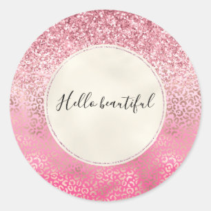 Roze Gouden Glitter Ombre Luipaard Print Ronde Sticker