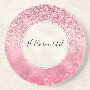 Roze Gouden Glitter Ombre Luipaard Print Zandsteen Onderzetter