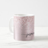 Roze Gouden Glitter Ombre Metaal Monogram Handteke Koffiemok (Voorkant links)