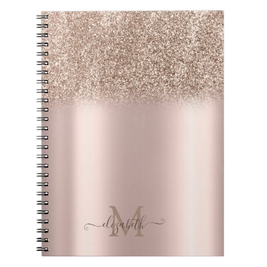 Roze Gouden Glitter Ombre Monogram Notitieboek (Voorkant)